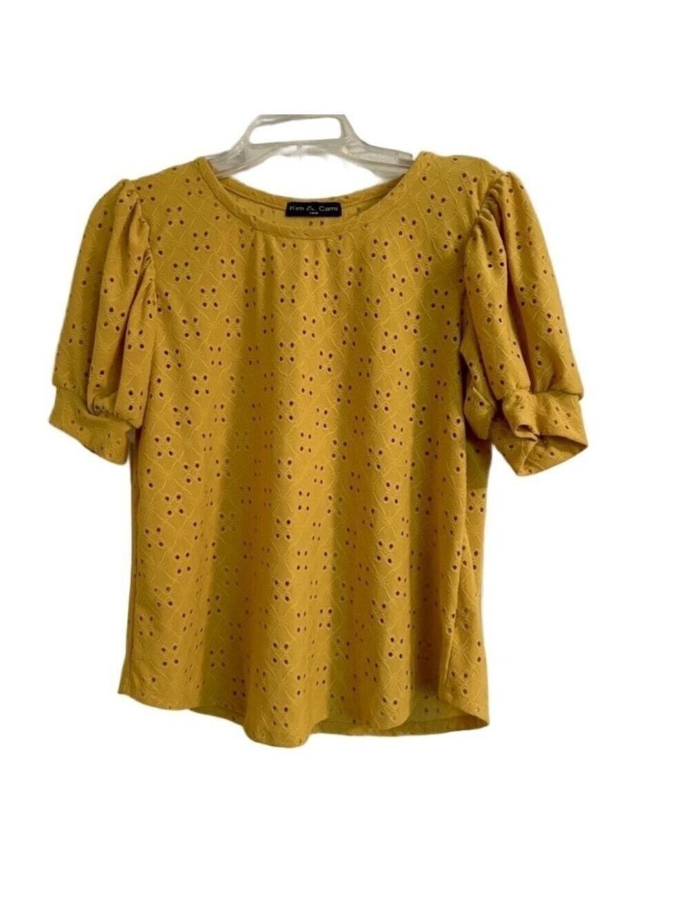 Women's Kim & Cami Yellow Eyelet Puff Sleeve Top - Size S